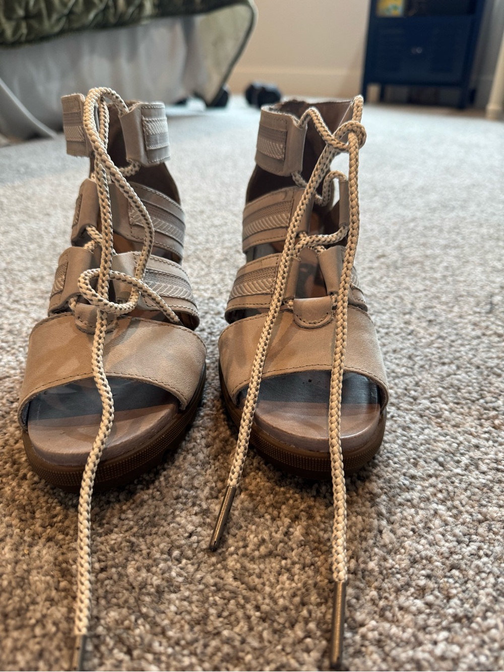 Sorel Neutral Taupe Lace-Up Gladiator Wedge Sandals